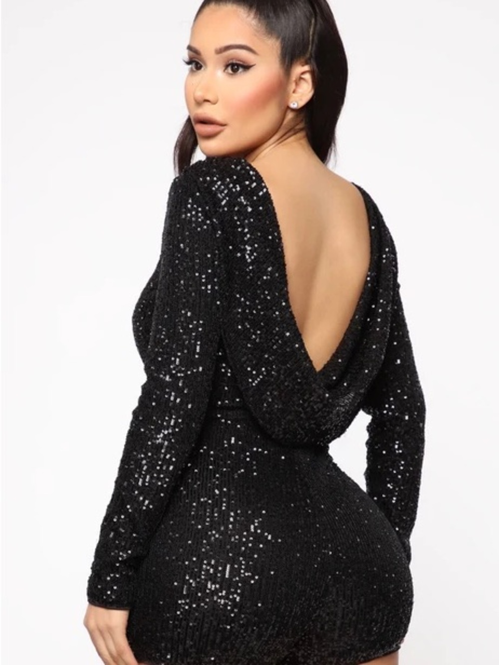 New with tags Fashion Nova Black Sequin open Back Mini Dress - Large